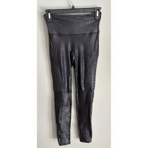 Spanx Womens Black Stretch Moto Faux‎ Leather Elastic Waist Leggings Size S/P
